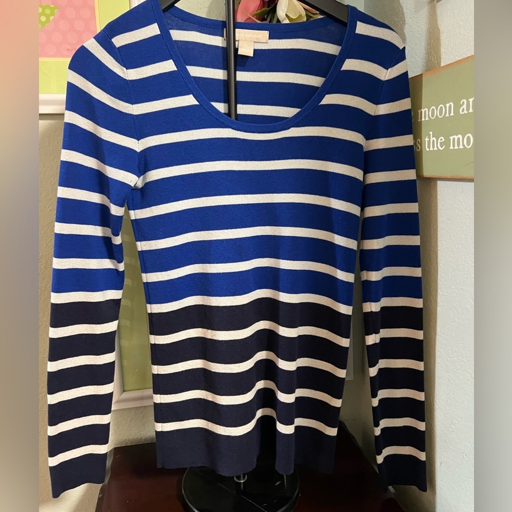 Banana Republic Navy and White Striped Long Sleeve Top #059